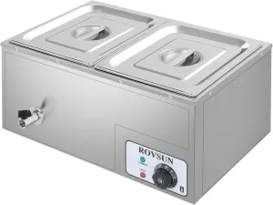 ROVSUN 21QT Electric Commercial Food Warmer, 2-Pan Steam Table 10.6 QT/Pan Stainless Steel Bain Marie Buffet Countertop with Temperature Control & Lid for Parties, Catering, Restaurants 110V
