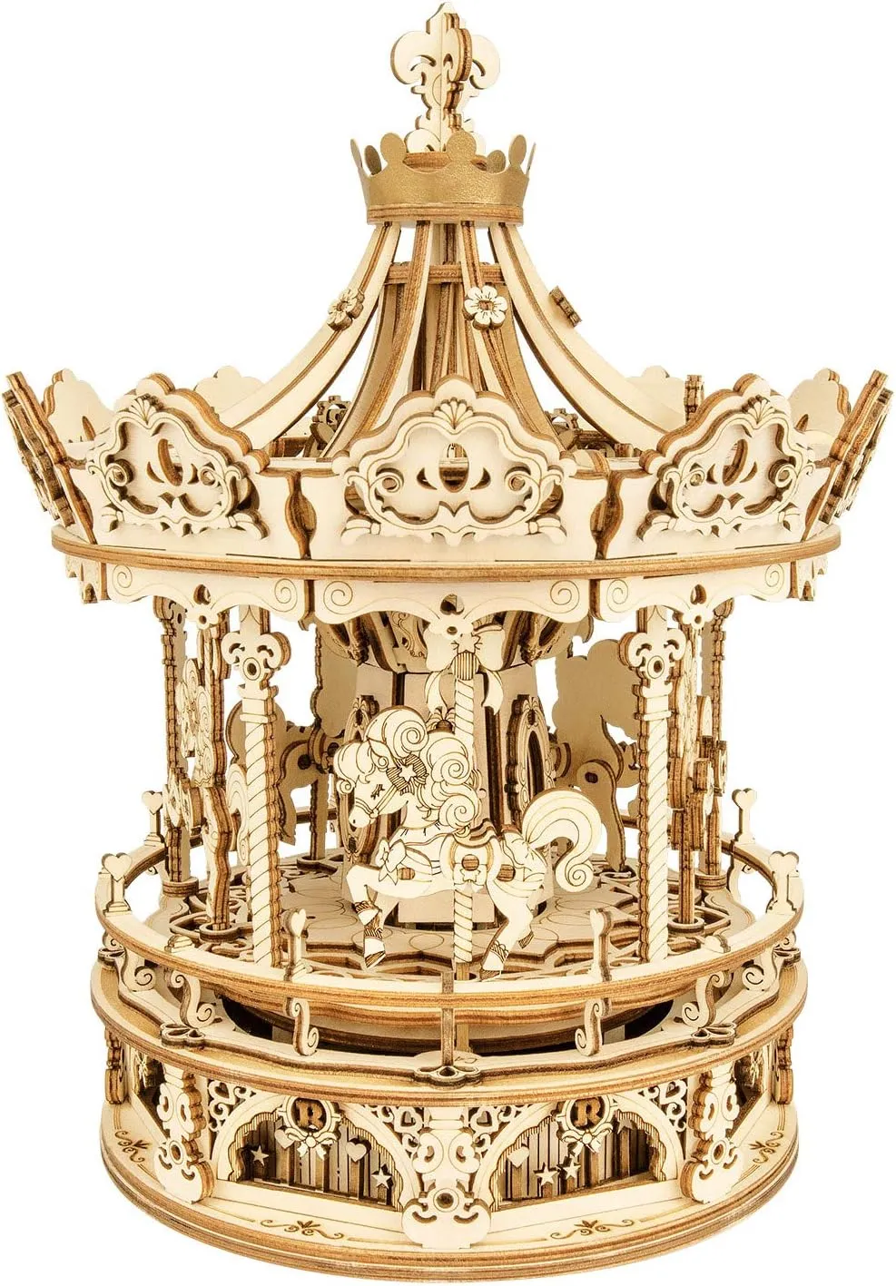 Rowood Music Box 3D Puzzles for Adults, Mechanical DIY Wooden Toys, Gifts on Birthday/Valentine's Day/Christmas - Romantic Carousel