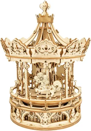 Rowood Music Box 3D Puzzles for Adults, Mechanical DIY Wooden Toys, Gifts on Birthday/Valentine's Day/Christmas - Romantic Carousel