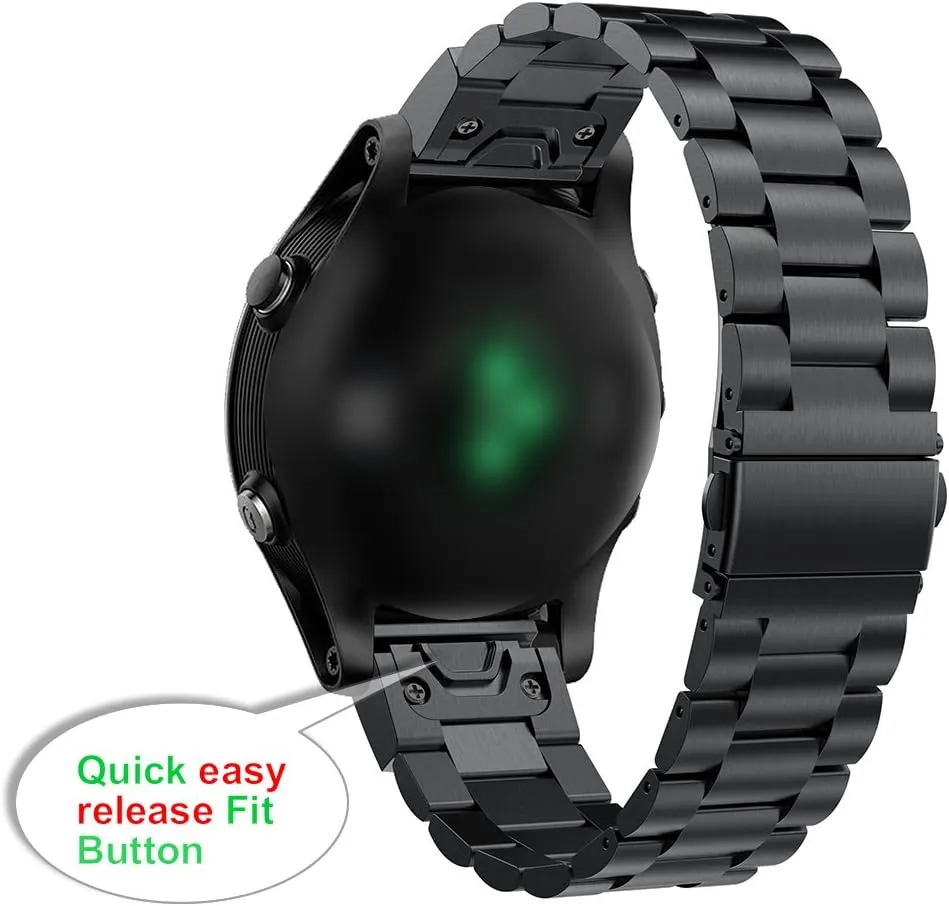 RuenTech Bands for Approach S62 Watch Band Stainless Steel Metal Straps Compatible with Garmin Approach S62 Band (Black)