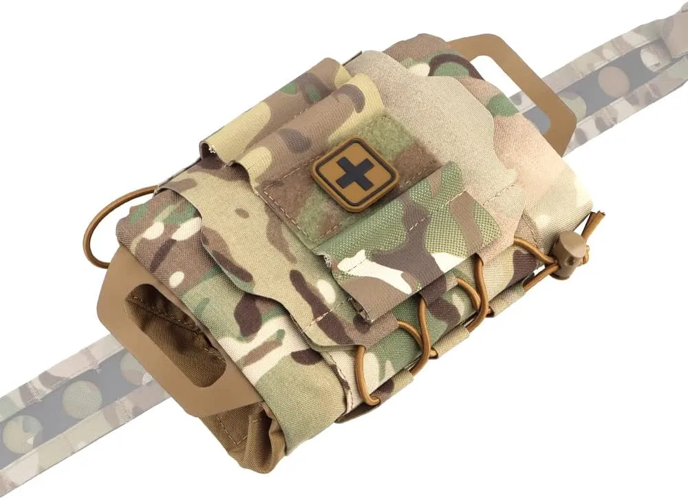 SABADO Rapid Deploy IFAK Pouch First Aid Kits Pack Tactical Two-piece System Medical Supply Holder Roll Carrier Hypalon Handle Outdoor Sport Hunting Bag Laminated Matting Fabric