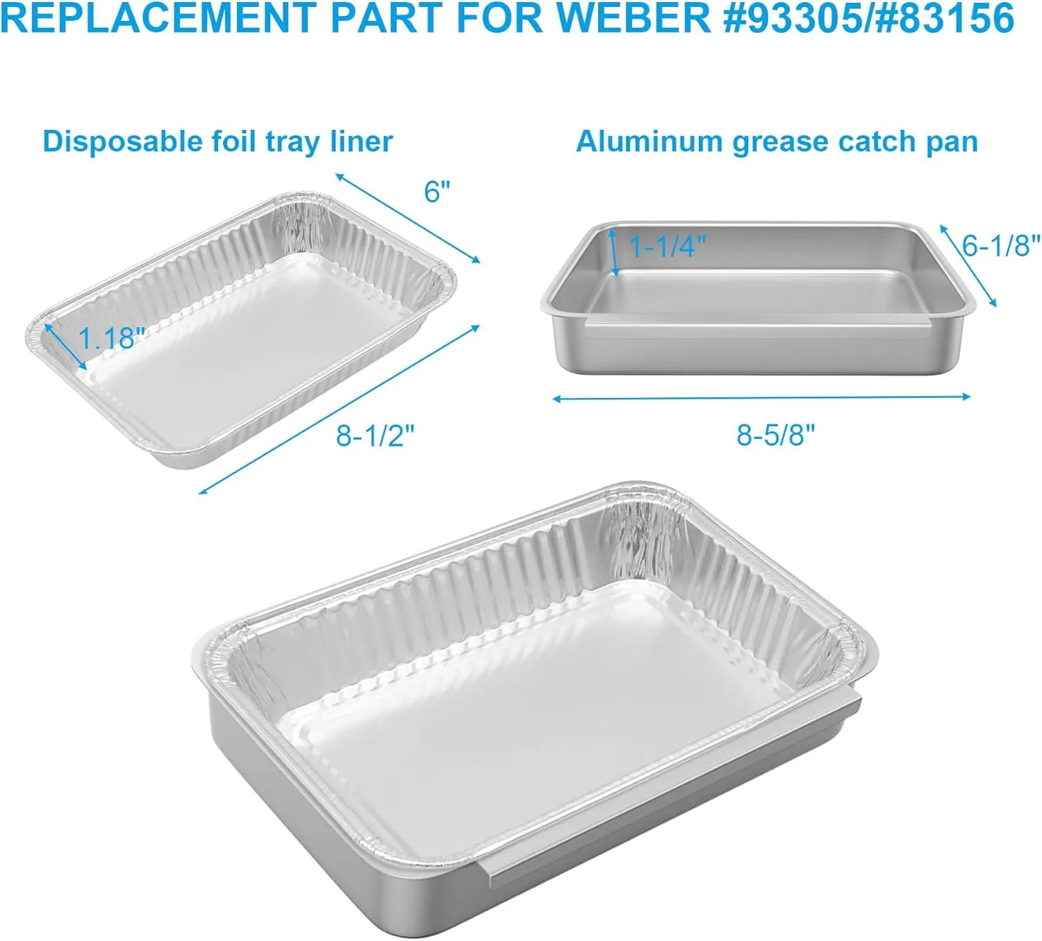 SafBbcue 93305 Grease Catch Pan for Weber Spirit E-210 220 E-310 320 330 Genesis II E-310 E-315 E-325 E-330 E-335 Grill Grease Tray with Disposable Drip Pan Liners, Replacement Part for Weber #83156