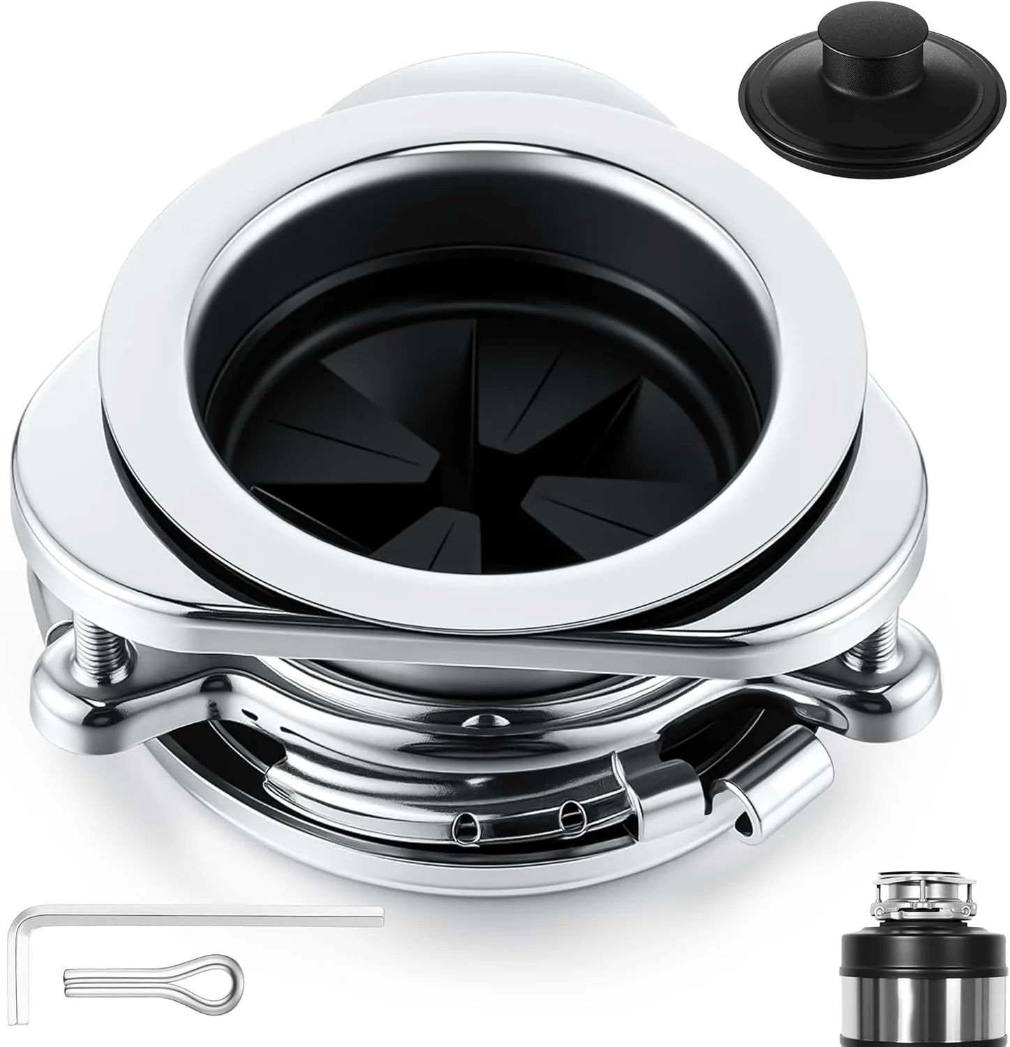 Saillong Garbage Disposal Flange, 3 Bolt Mount Stainless Steel Kitchen Sink Flange Kit with Stopper for 3 1/2 Inch Standard Sink Drain Hole, Compatible with InSinkErator Models Garbage Disposal