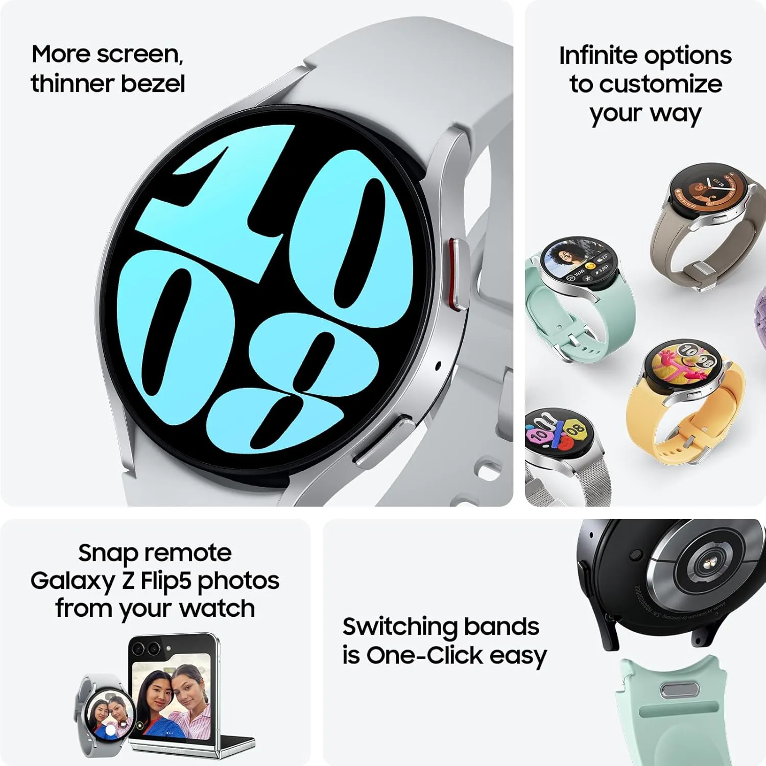Samsung Galaxy Watch 6 44mm Bluetooth Smartwatch, Fitness Tracker, Personalized HR Zones, Advanced Sleep Coaching, Heart Monitor, BIA Sensor for Health Wellness Insights, Big Screen, US Version Silver