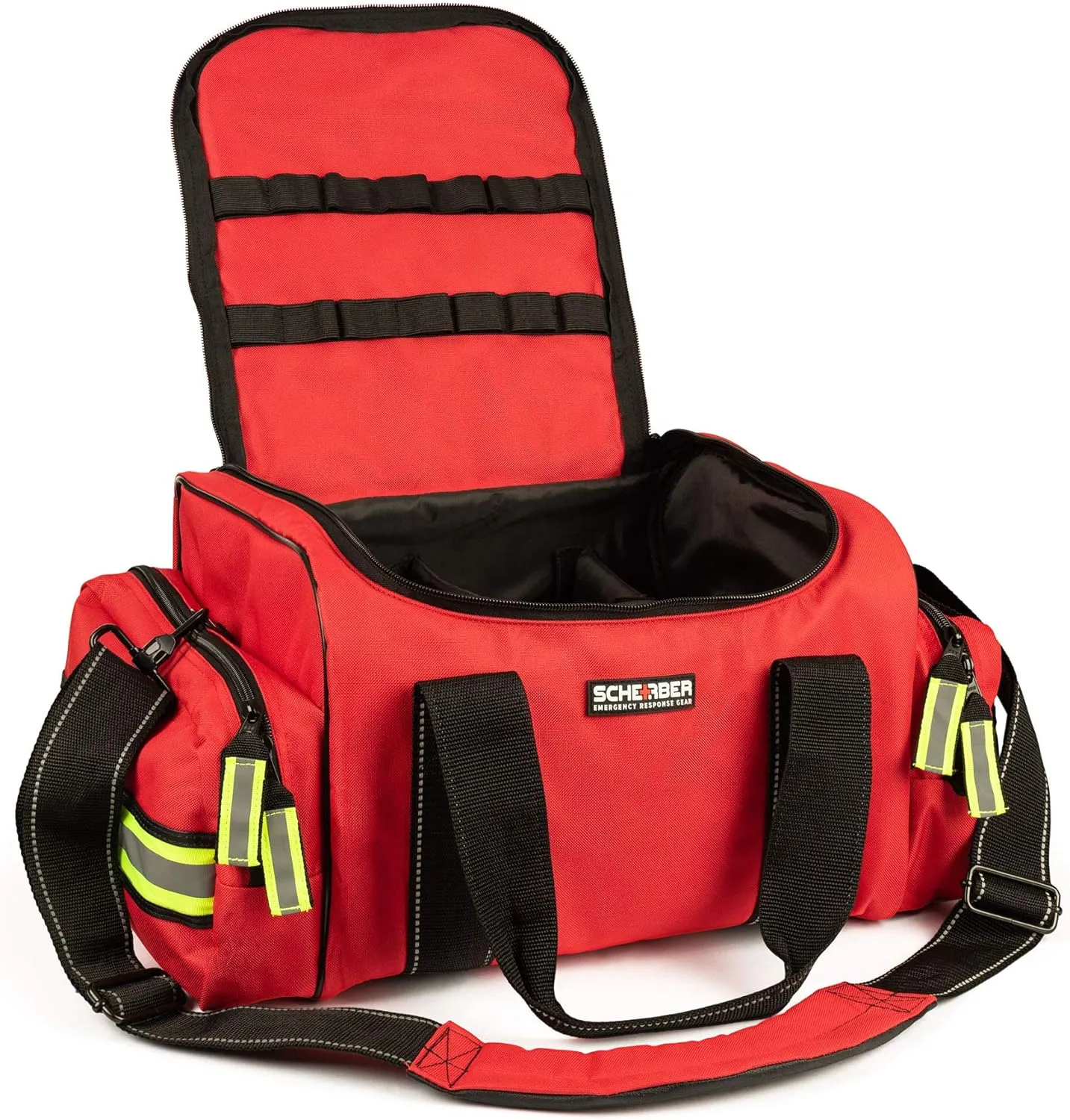 Scherber Fully-Stocked First Responder Bag | Professional EMT/EMS Trauma & Bleeding Medical Kit | HSA/FSA Approved | CAT Tourniquet, HyFin Chest Seal, Israeli Bandage & 250  First Aid Supplies (Red)