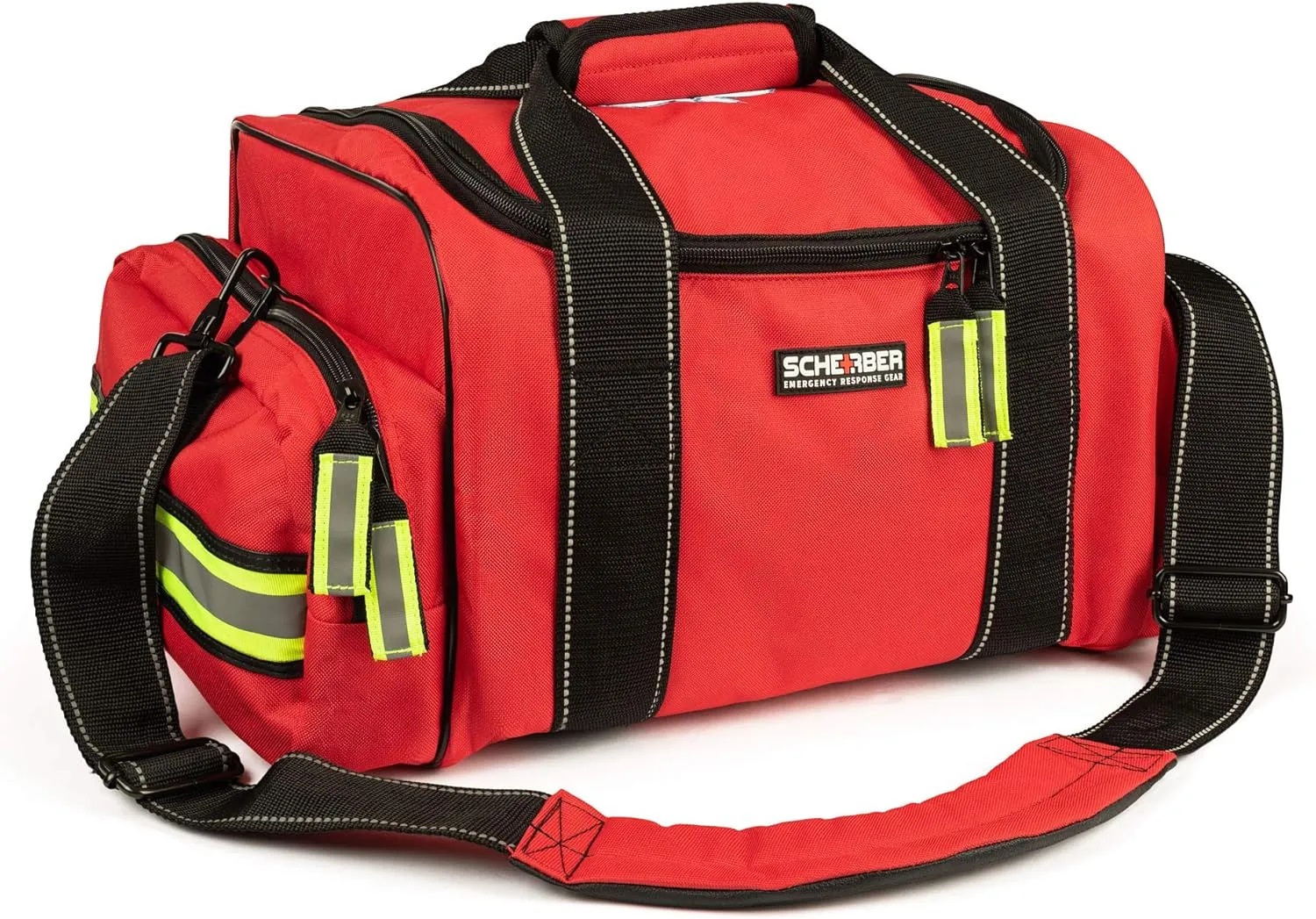 Scherber Fully-Stocked First Responder Bag | Professional EMT/EMS Trauma & Bleeding Medical Kit | HSA/FSA Approved | CAT Tourniquet, HyFin Chest Seal, Israeli Bandage & 250  First Aid Supplies (Red)
