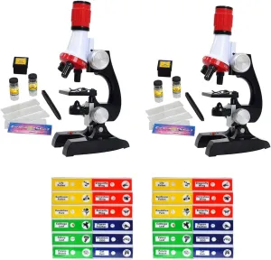 Science Kits for Kids Beginner Microscope with LED 100X 400X and 1200X-Include Sample Prepared Slides (2)