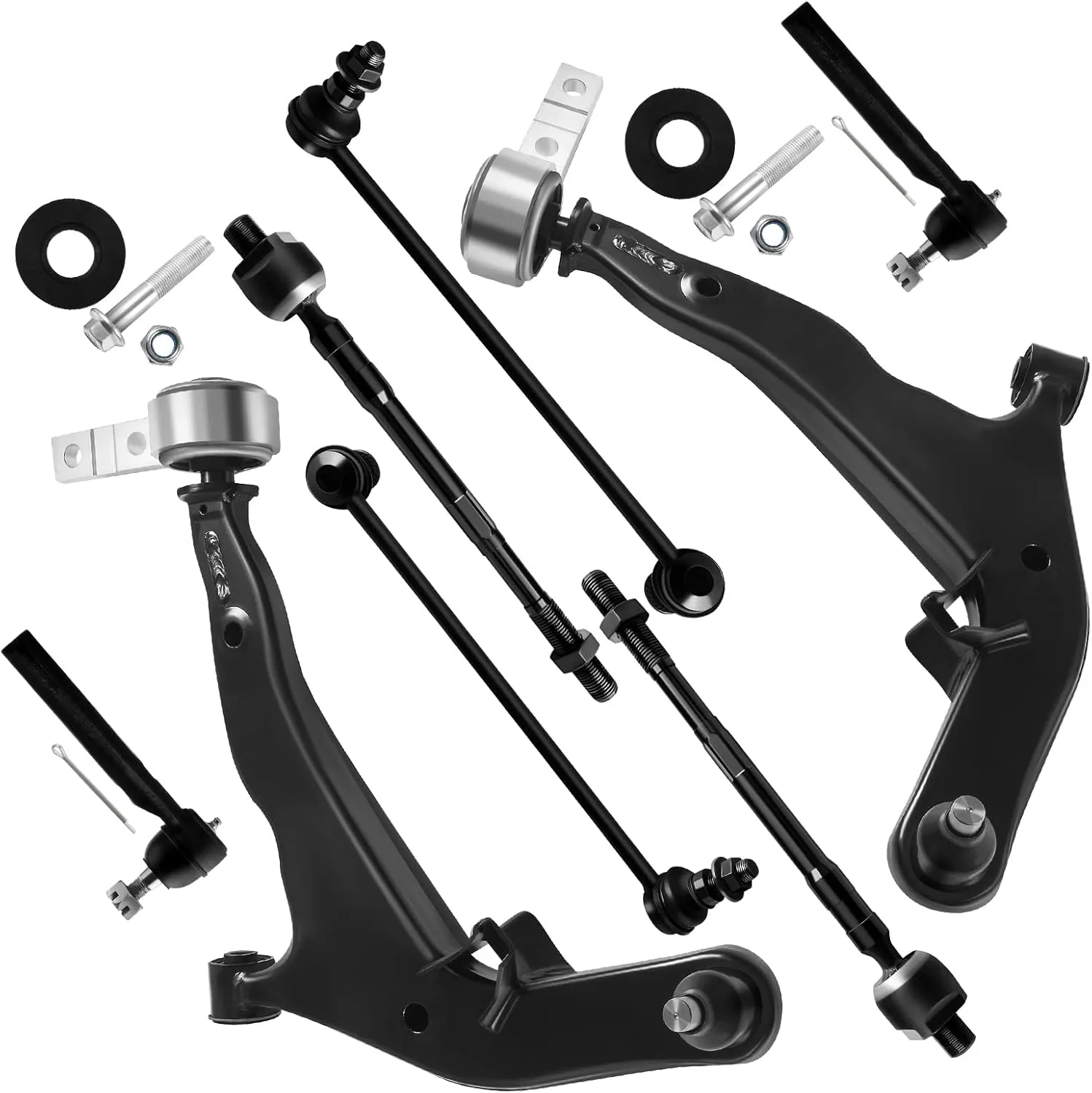 SCITOO 8pcs Front Suspension Kit 2 Lower Control Arm w/Ball Joint Assembly 2 Sway Bar 2 Inner 2 Outer Tie Rod End fit for 2005 2006 2007 For Nissan Murano S SE SL 3.5L K620559 K620558 K80256 K80255