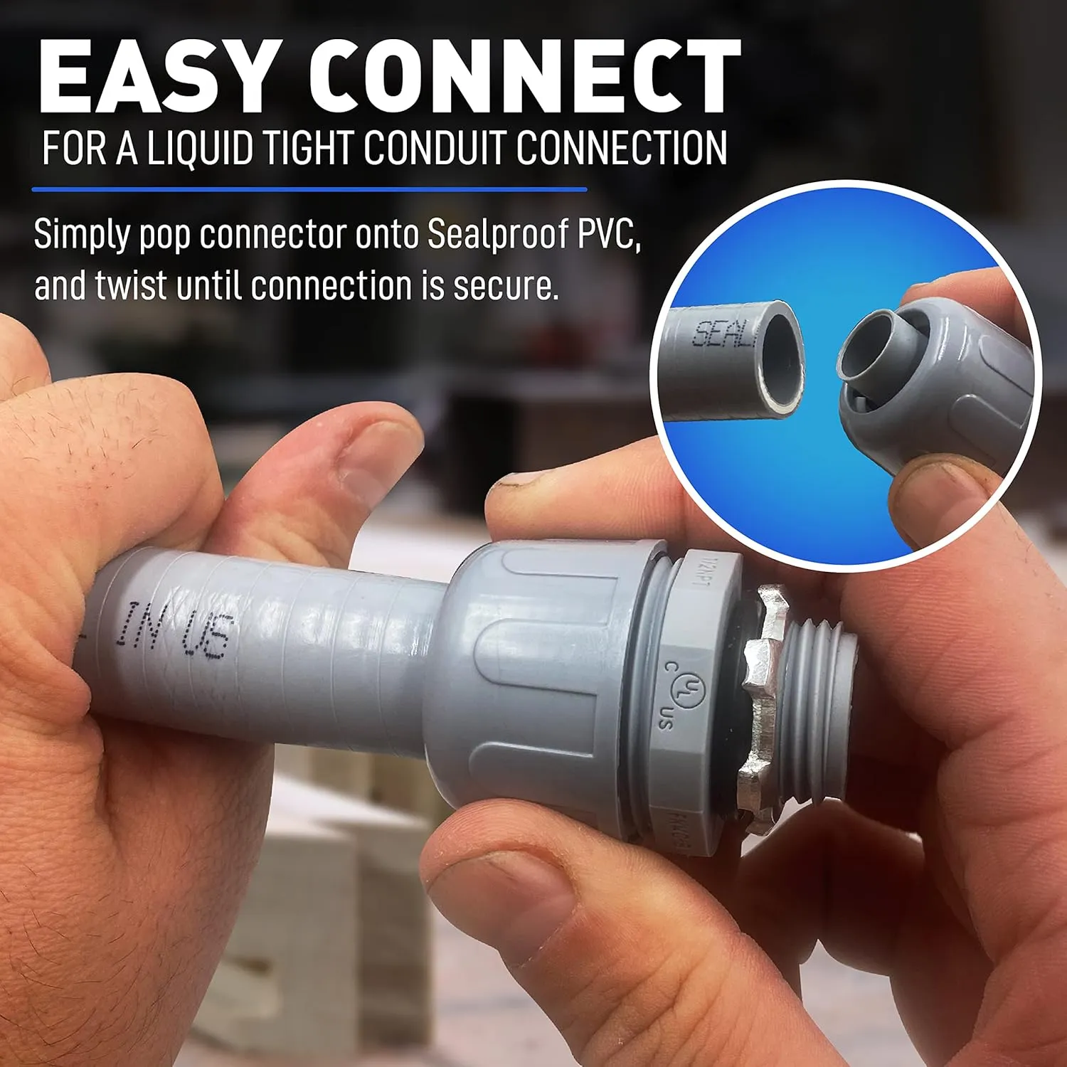 Sealproof 1/2-Inch Non-Metallic Liquid-Tight Conduit and Connector Kit, 100 Foot Made in USA Flexible Electrical Conduit Type B with 6 Straight and 4 90-Degree Conduit Connector Fittings, 0.5" Dia