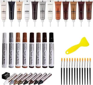 SEISSO Furniture Repair Kit - Set of 42 - Wood Repair Kit Wood Fillers, Furniture Scratch Repair Markers and Wax Sticks with Scraper, Brushes, for Scratches, Stains, Wood Floor, Laminate, Cabinet