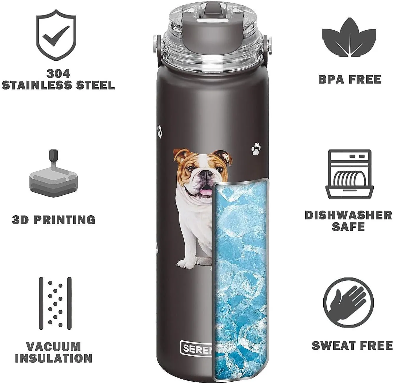 SERENGETI 24 Oz Water Bottle Stainless Steel with Spill Proof Lid - Double walled Vacuum Insulated water flask - Realistic 3D Print of your favorite dog (Bichon Frise)