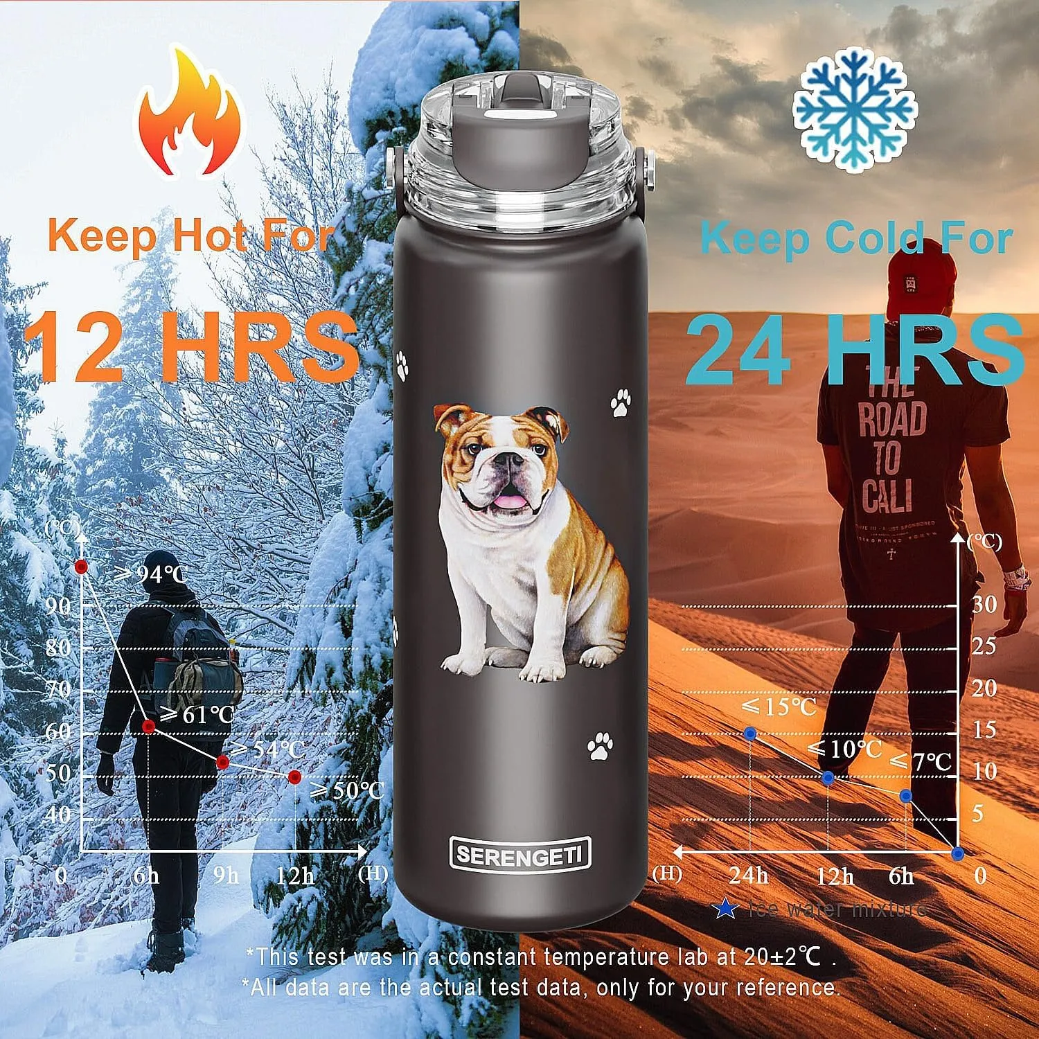 SERENGETI 24 Oz Water Bottle Stainless Steel with Spill Proof Lid - Double walled Vacuum Insulated water flask - Realistic 3D Print of your favorite dog (Bichon Frise)