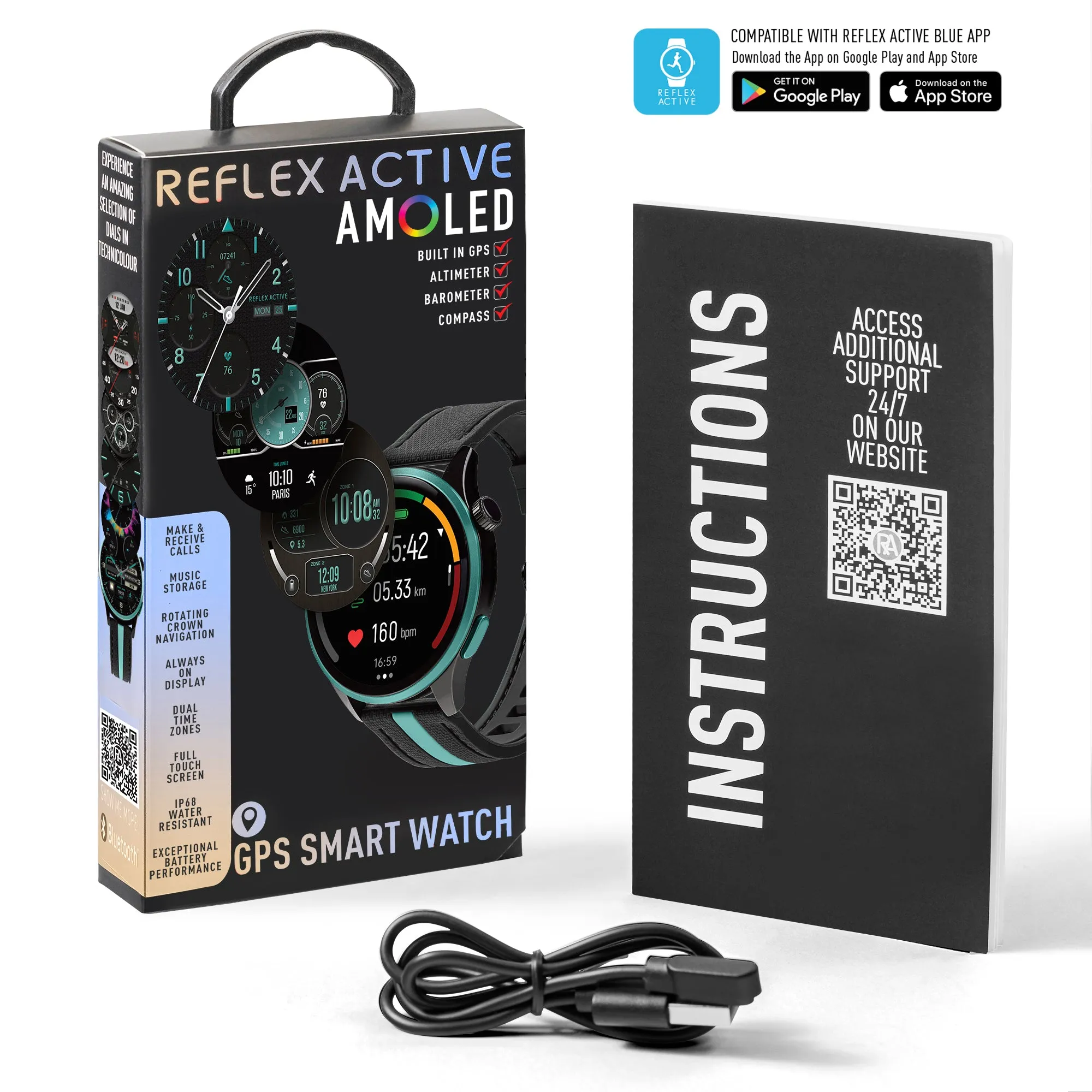 Series 54 AMOLED GPS Black and Green Smart Calling Watch