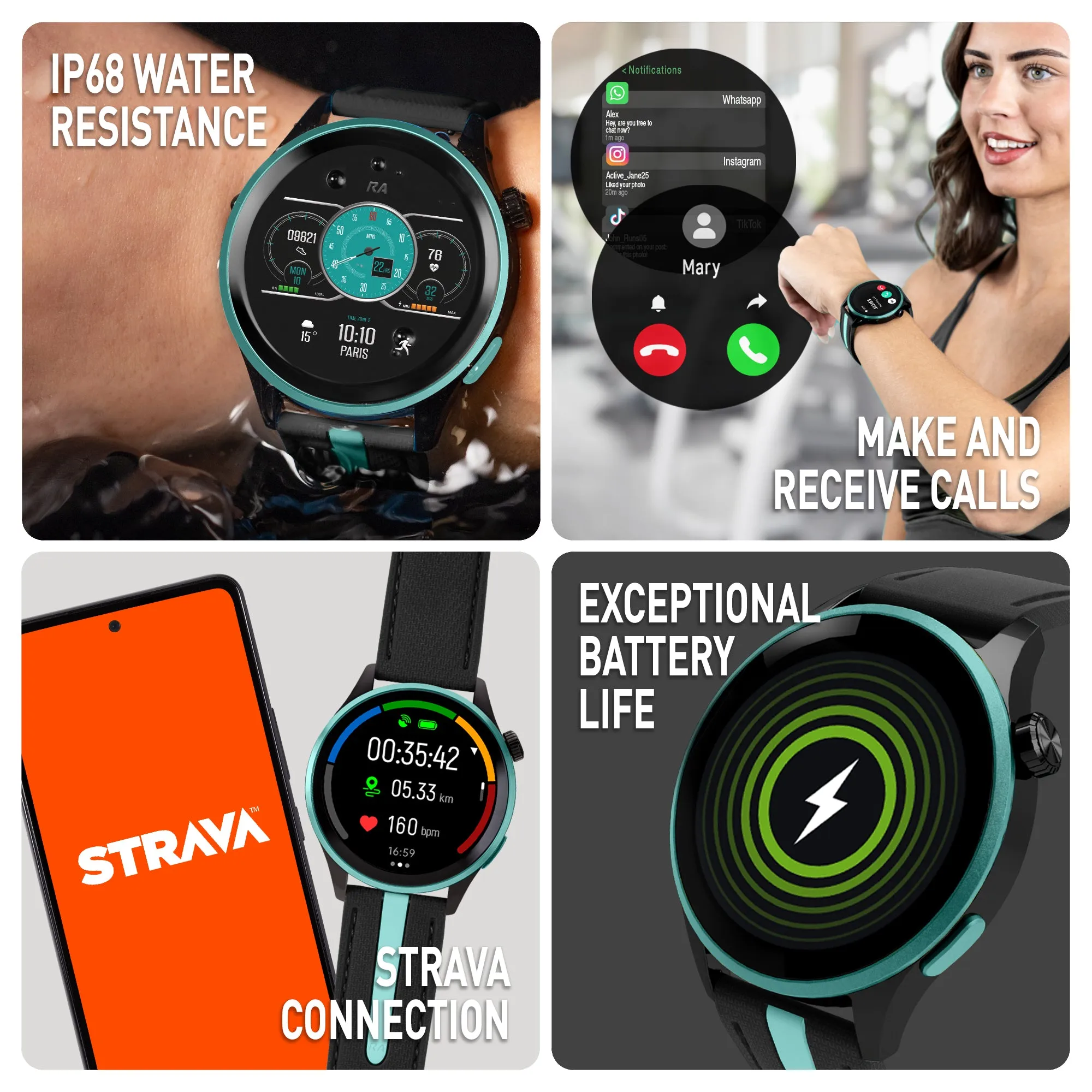 Series 54 AMOLED GPS Black and Green Smart Calling Watch