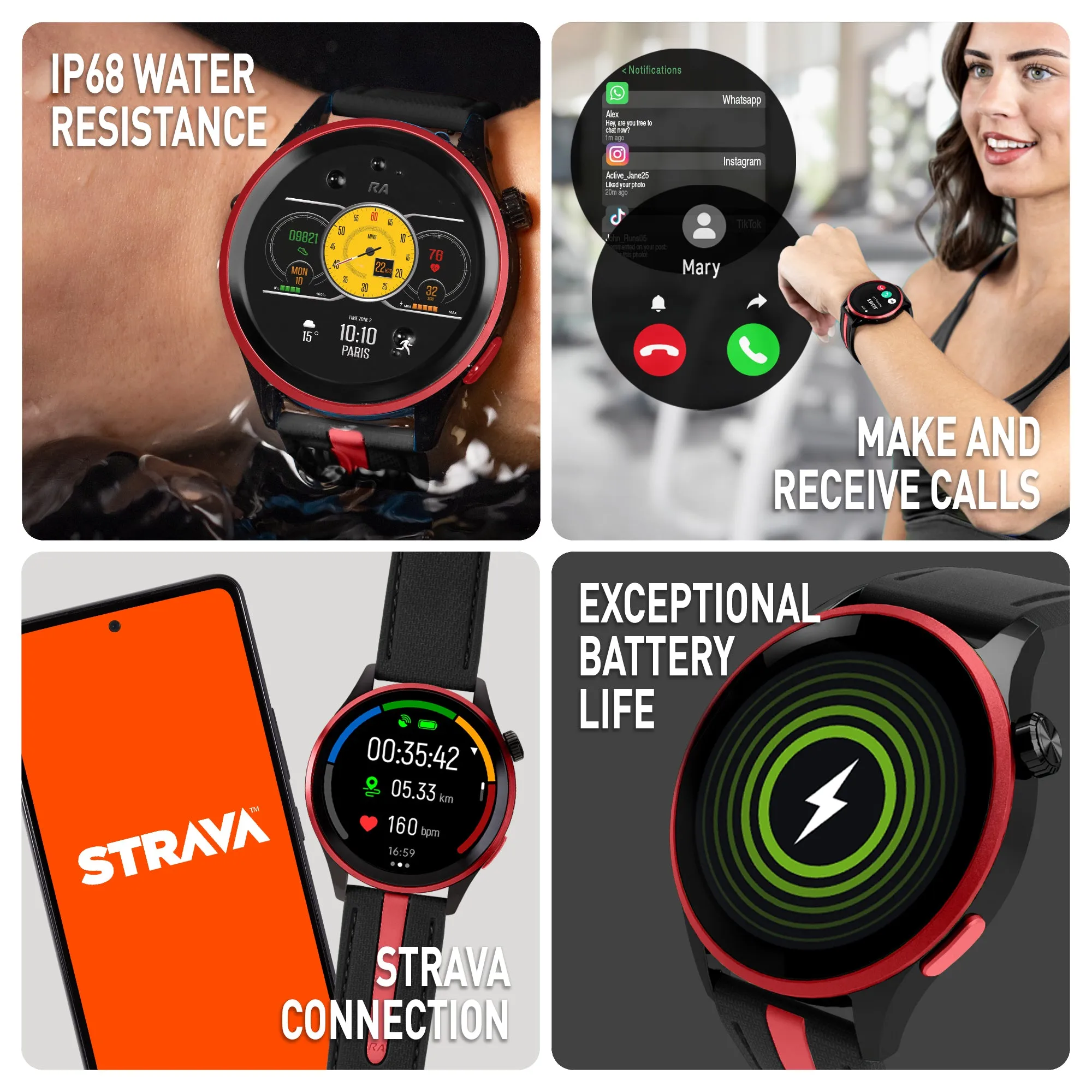 Series 54 AMOLED GPS Black and Red Smart Calling Watch