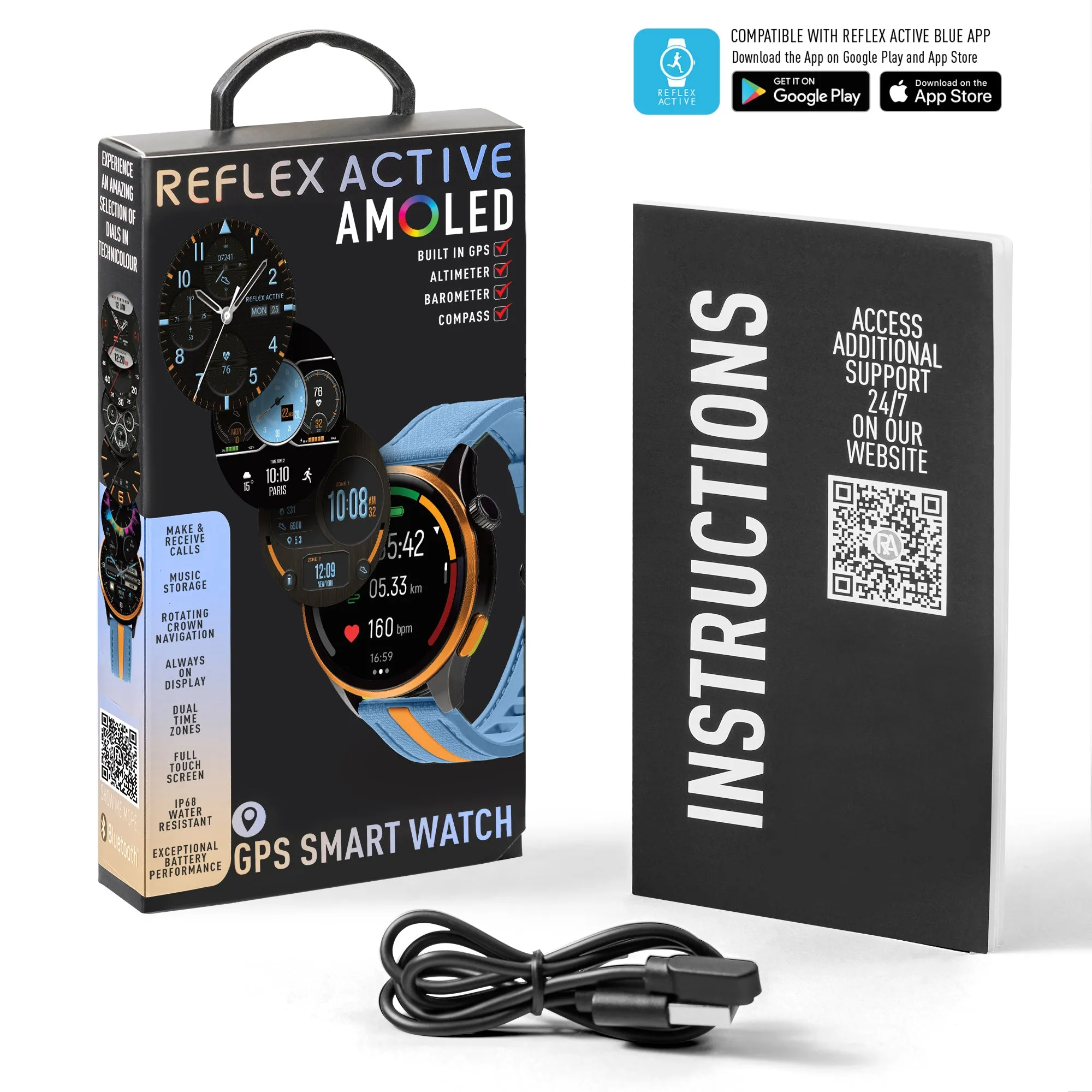 Series 54 AMOLED GPS Blue and Orange Smart Calling Watch