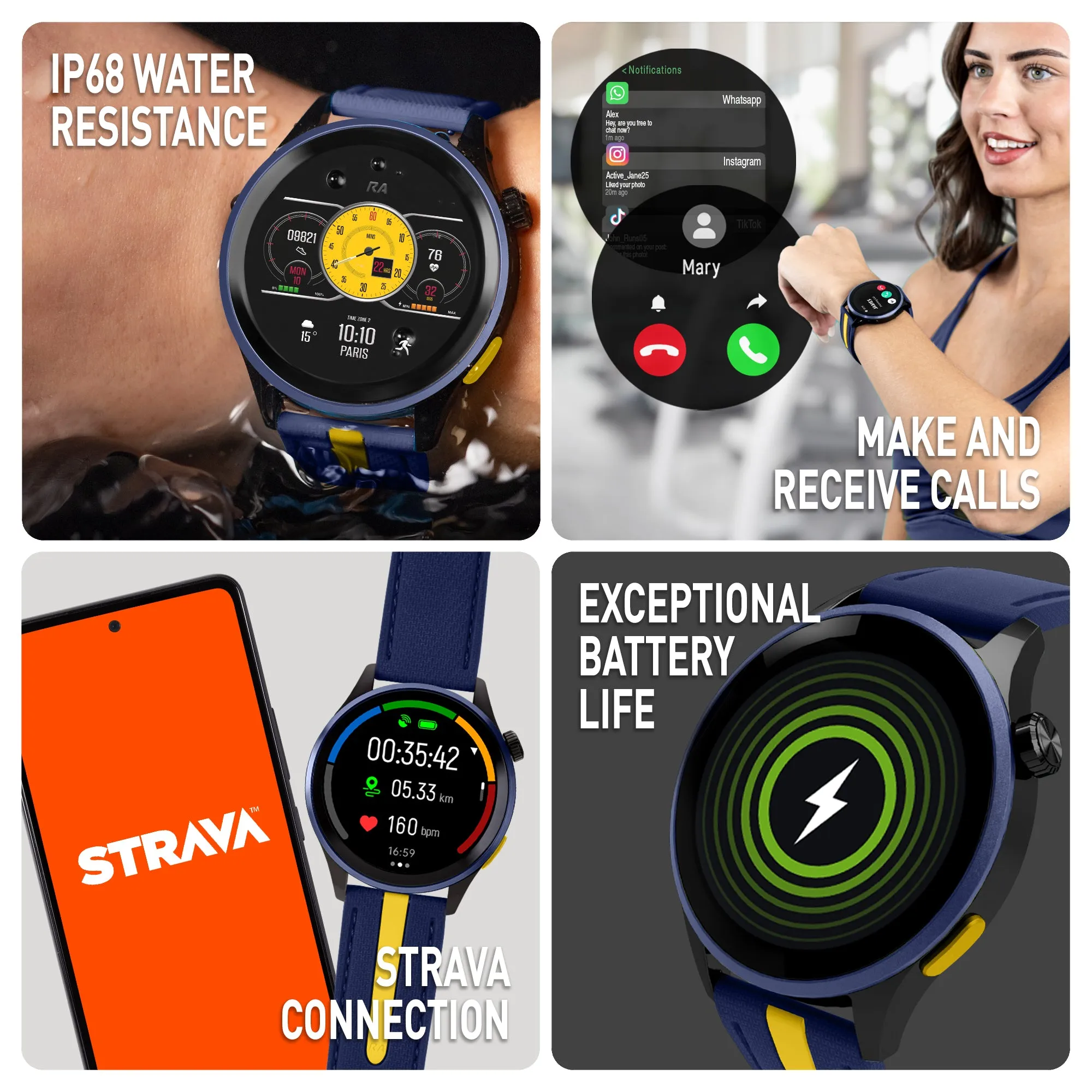 Series 54 AMOLED GPS Blue and Yellow Smart Calling Watch
