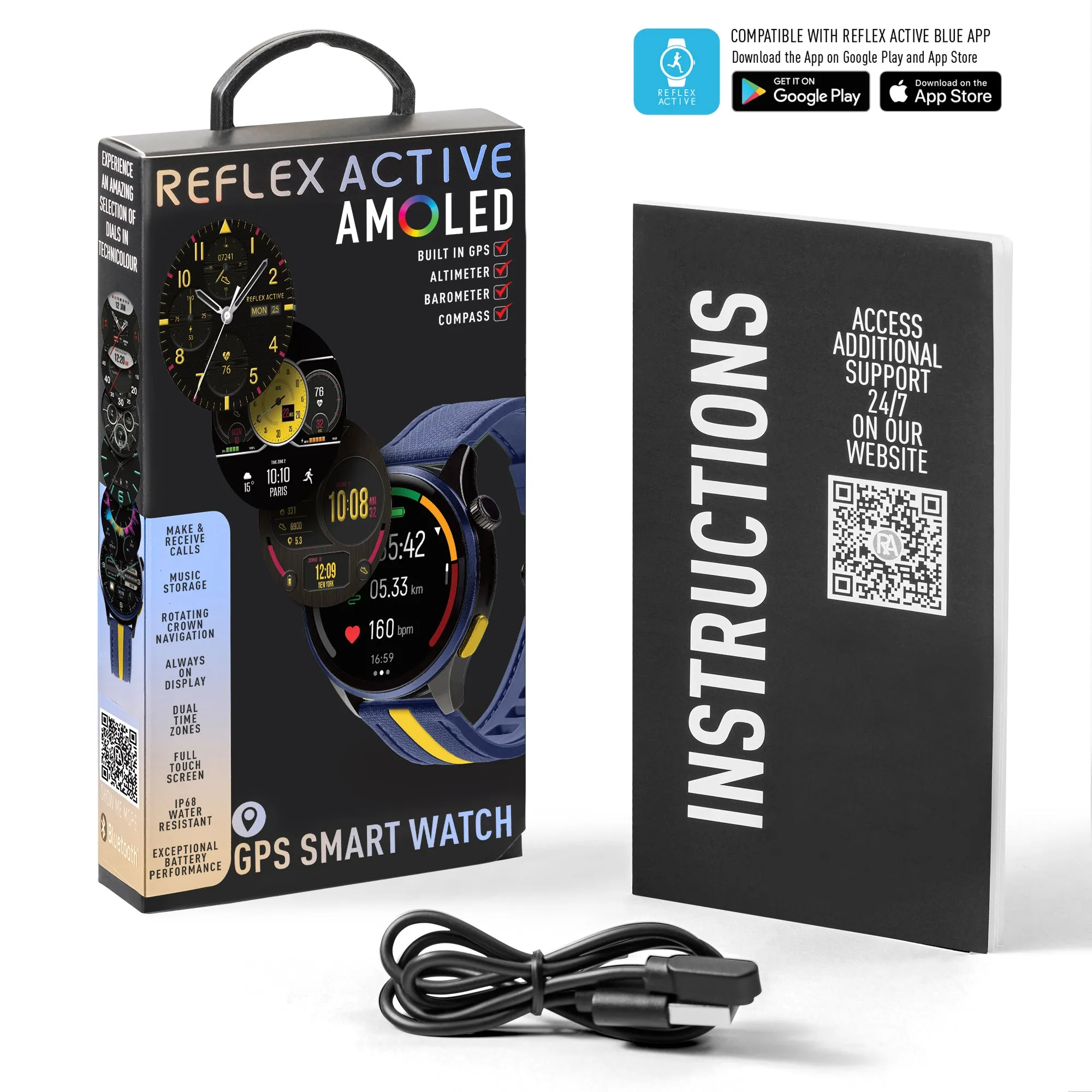Series 54 AMOLED GPS Blue and Yellow Smart Calling Watch