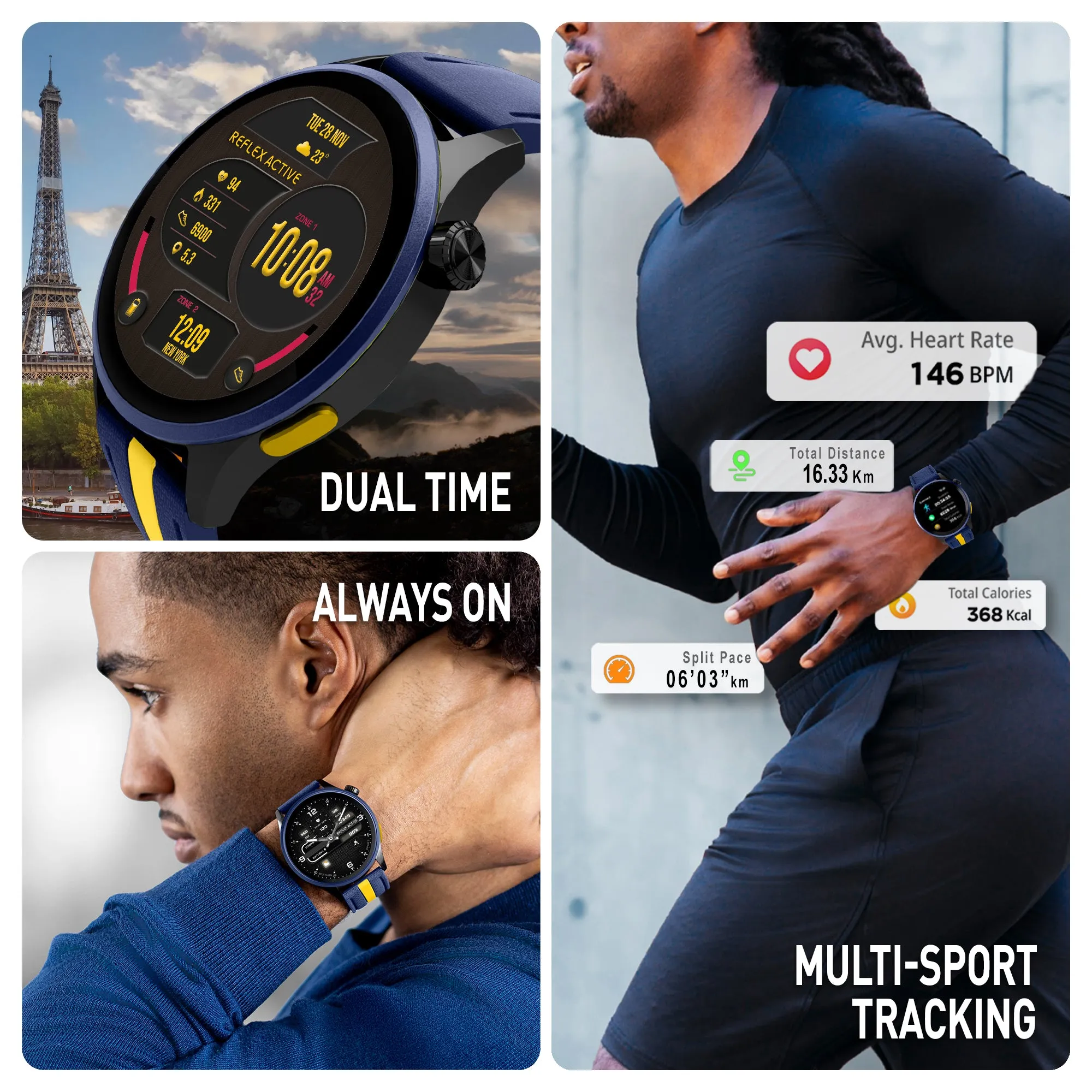 Series 54 AMOLED GPS Blue and Yellow Smart Calling Watch