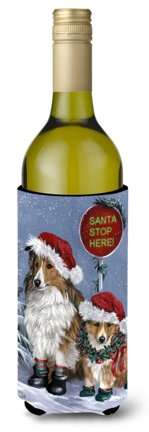Sheltie Christmas Santa Stop Wine Bottle Hugger PPP3188LITERK