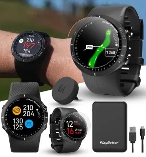 Shot Scope V5 Golf GPS Watch Bundle - Automatic Performance Tracking, Full Hole Maps, Distances to Greens, Hazards, Doglegs - Includes PlayBetter Screen Protectors & Portable Charger