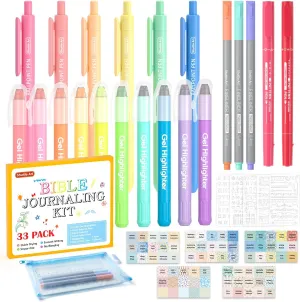 Shuttle Art Bible Highlighters and Pens No Bleed, 33 Pack Bible Journaling Kit, Bible Pens Gel Highlighters and Bible Tabs with a storage bag, Bible Markers No Bleed Through