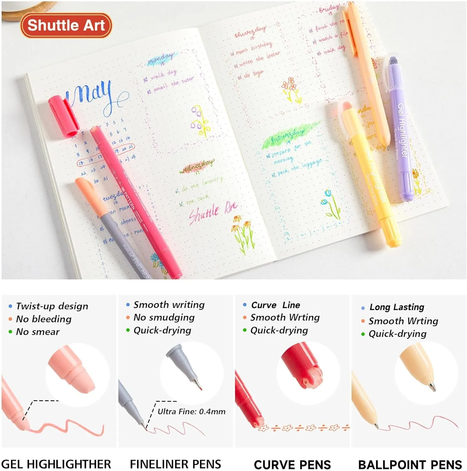 Shuttle Art Bible Highlighters and Pens No Bleed, 33 Pack Bible Journaling Kit, Bible Pens Gel Highlighters and Bible Tabs with a storage bag, Bible Markers No Bleed Through