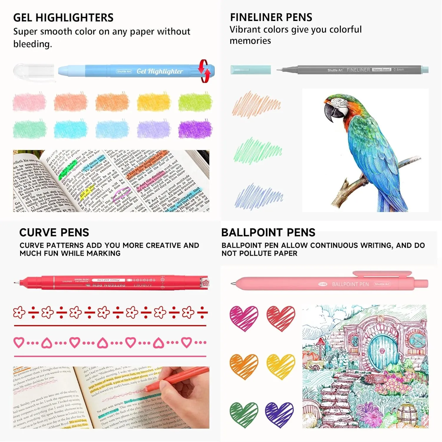 Shuttle Art Bible Highlighters and Pens No Bleed, 33 Pack Bible Journaling Kit, Bible Pens Gel Highlighters and Bible Tabs with a storage bag, Bible Markers No Bleed Through