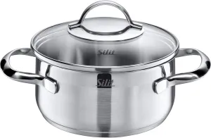 Silit Pot Ø 16 cm Approx. 1.4L Achat Pouring Rim Glass Lid Stainless Steel Polished Suitable for Induction Hobs Dishwasher-Safe