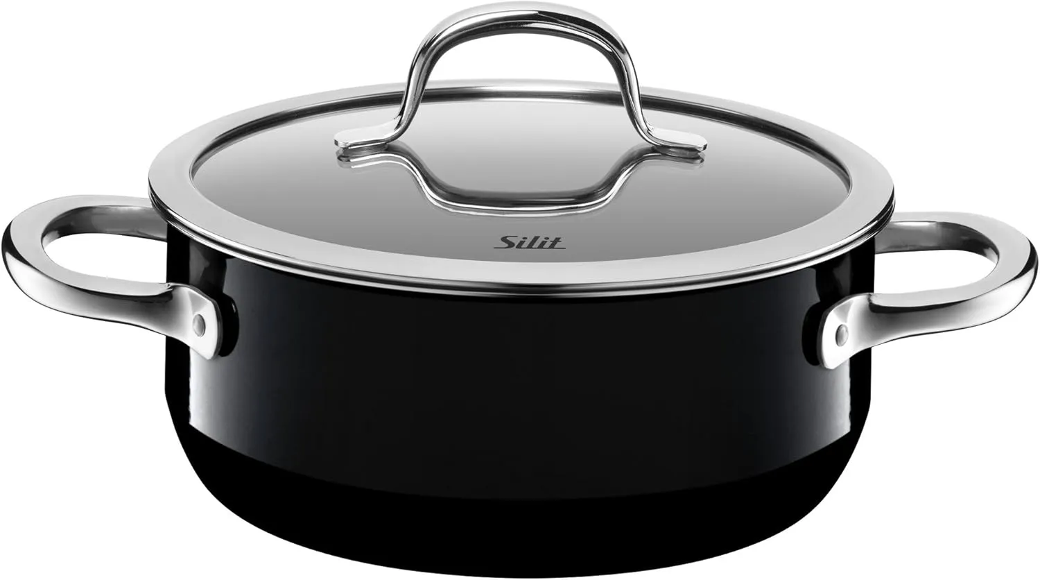 Silit Pot Ø 20 cm Approx. 2.4L Passion Black Pouring Rim Made in Germany Hollow Handles Glass Lid Silargan® Functional Ceramic Suitable for Induction Hobs Dishwasher-Safe