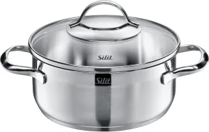 Silit Pot Ø 20 cm Approx. 2.5L Achat Pouring Rim Glass Lid Stainless Steel Polished Suitable for Induction Hobs Dishwasher-Safe