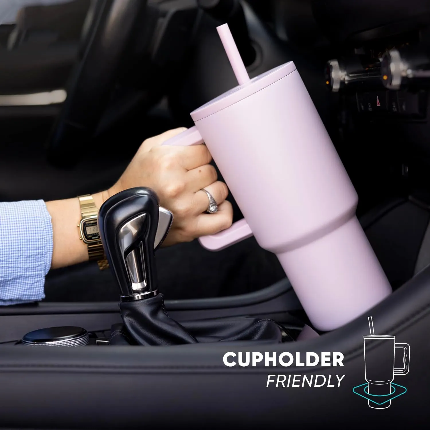Simple Modern 40 oz Trek Tumbler with Handle and Straw Lid | Cup Holder Friendly Insulated Stainless Steel Travel Mug | Watermelon Splash