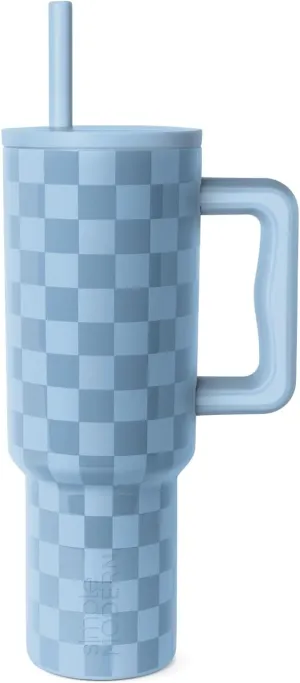 Simple Modern 40 oz Tumbler with Handle and Straw Lid | Leak-Proof Insulated Stainless Steel Water Bottle Travel Mug Cupholder Use | Gifts for Women Her | Trek Signature | Forget Me Not Checkmate