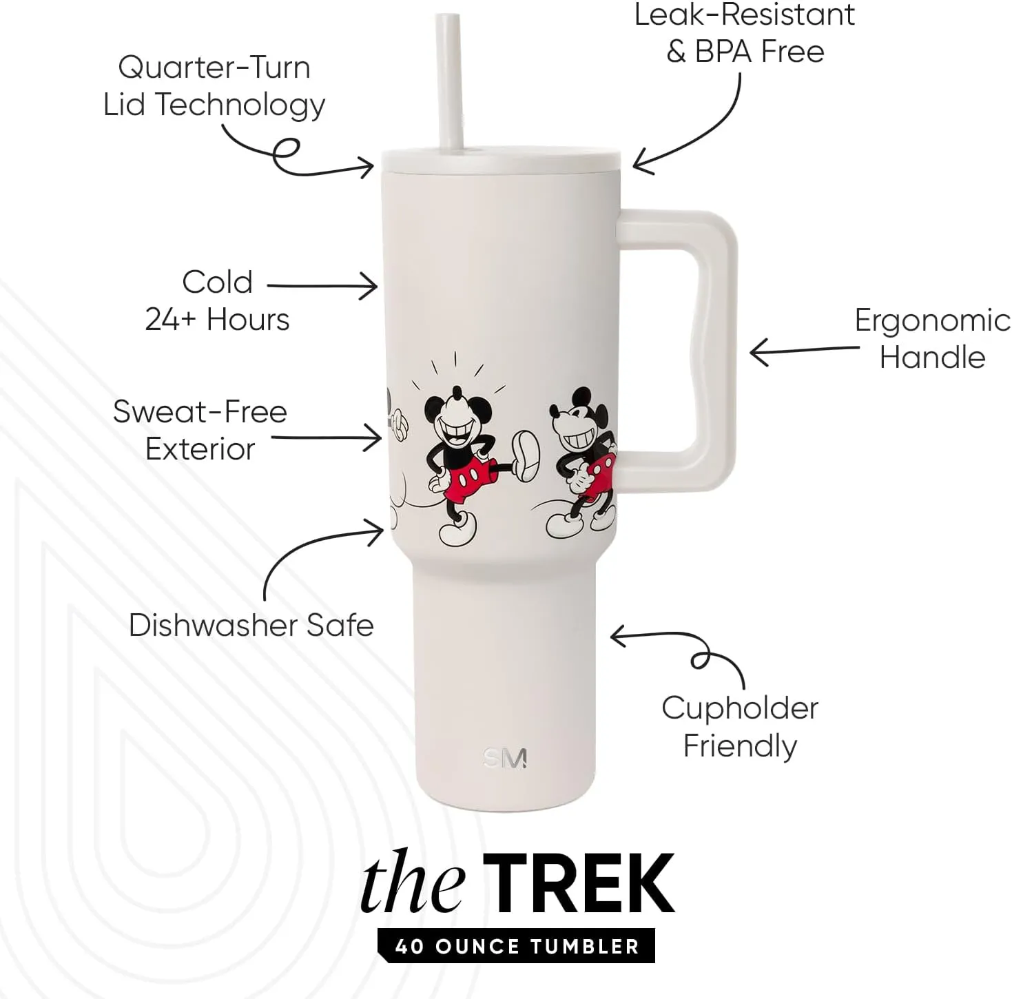 Simple Modern Disney 40 oz Tumbler with Handle and Straw Lid | Insulated Reusable Stainless Steel Water Bottle Travel Mug | Gifts for Women Men Him Her | Trek Collection | 40oz | Mickey Mouse Dances