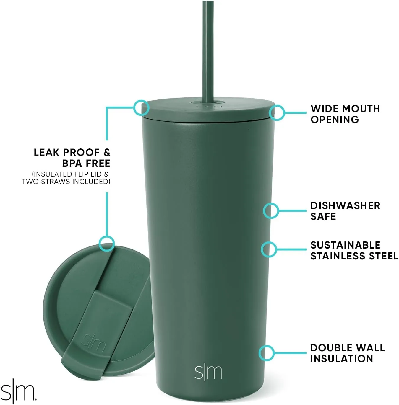 Simple Modern Insulated Tumbler with Lid and Straw | Iced Coffee Cup Reusable Stainless Steel Water Bottle Travel Mug | Gifts for Women Men Her Him | Classic Collection | 20oz | Forest