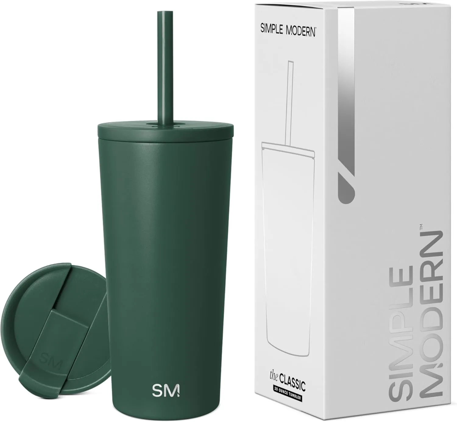 Simple Modern Insulated Tumbler with Lid and Straw | Iced Coffee Cup Reusable Stainless Steel Water Bottle Travel Mug | Gifts for Women Men Her Him | Classic Collection | 20oz | Forest