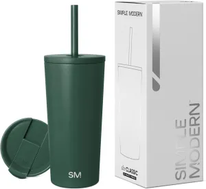 Simple Modern Insulated Tumbler with Lid and Straw | Iced Coffee Cup Reusable Stainless Steel Water Bottle Travel Mug | Gifts for Women Men Her Him | Classic Collection | 20oz | Forest