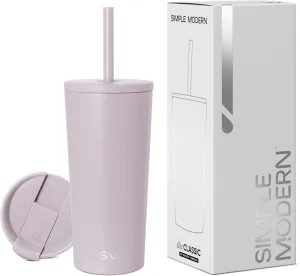 Simple Modern Insulated Tumbler with Lid and Straw | Iced Coffee Cup Reusable Stainless Steel Water Bottle Travel Mug | Gifts for Women Men Her Him | Classic Collection | 20oz | Lavender Mist