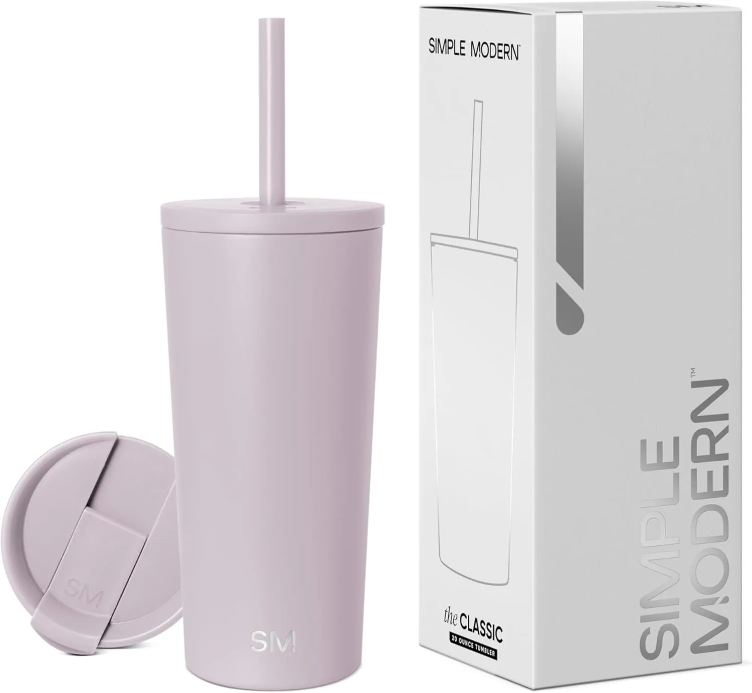 Simple Modern Insulated Tumbler with Lid and Straw | Iced Coffee Cup Reusable Stainless Steel Water Bottle Travel Mug | Gifts for Women Men Her Him | Classic Collection | 20oz | Lavender Mist