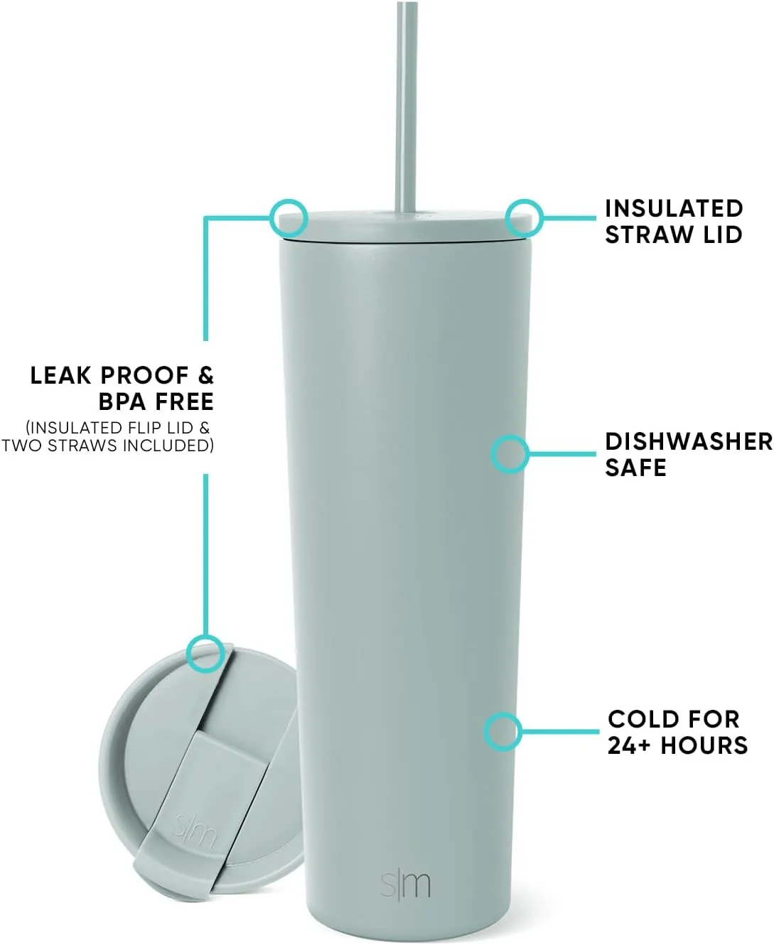 Simple Modern Insulated Tumbler with Lid and Straw | Iced Coffee Cup Reusable Stainless Steel Water Bottle Travel Mug | Gifts for Women Men Her Him | Classic Collection | 28oz | Sea Glass Sage