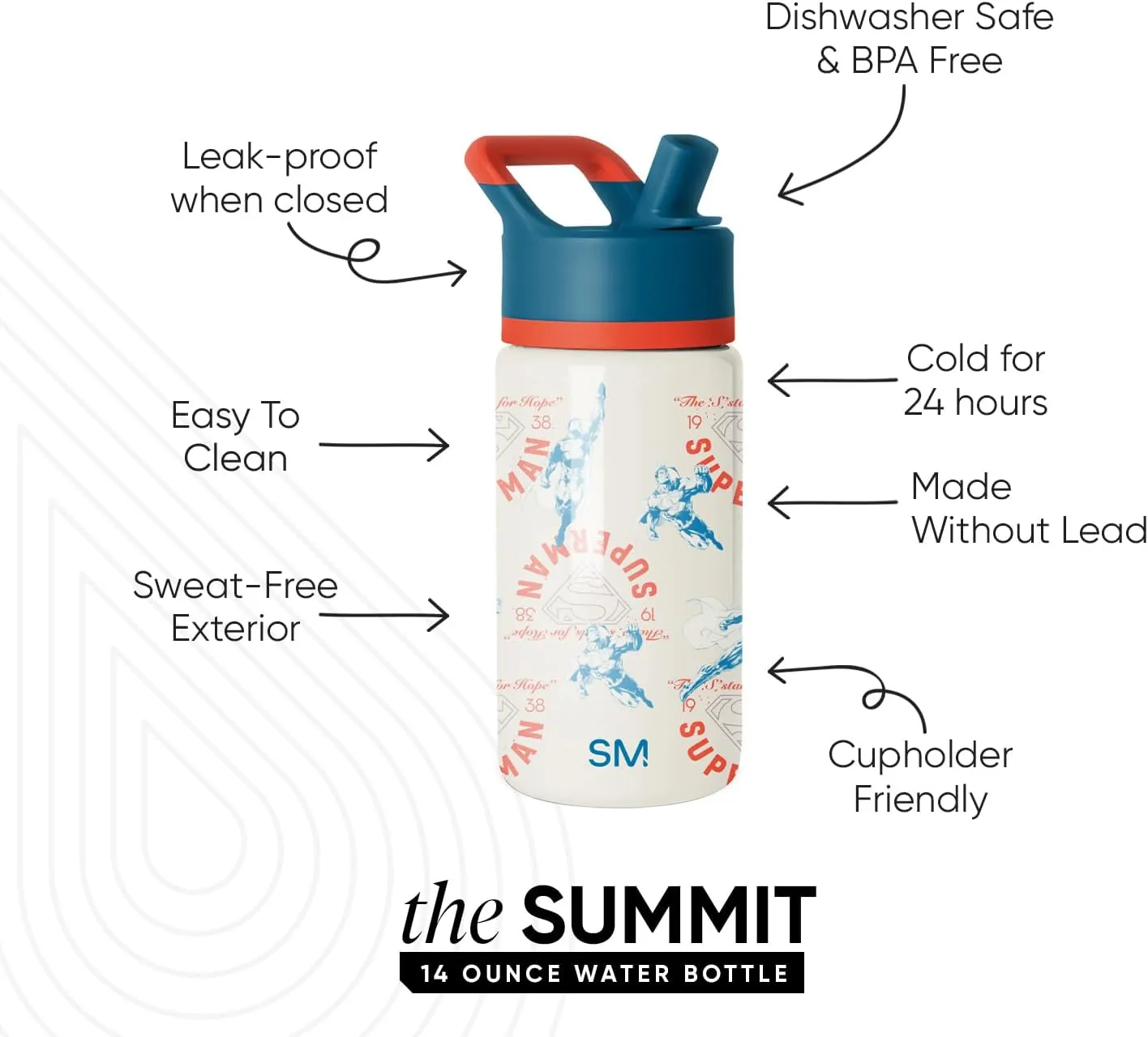 Simple Modern Kids Summit Water Bottle with Straw Lid | DC Comics Superman 14oz Insulated Stainless Steel Cup for Boys, Girls, School | Superman Stand for Hope