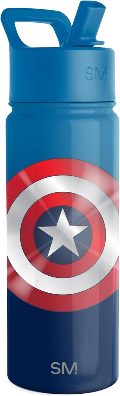 Simple Modern Kids Summit Water Bottle with Straw Lid | Marvel Captain America 18oz Stainless Steel Cup Insulated Tumbler for Boys, School | Captain America