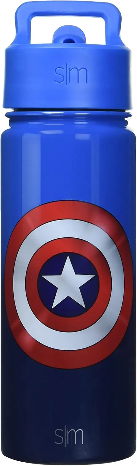 Simple Modern Kids Summit Water Bottle with Straw Lid | Marvel Captain America 18oz Stainless Steel Cup Insulated Tumbler for Boys, School | Captain America