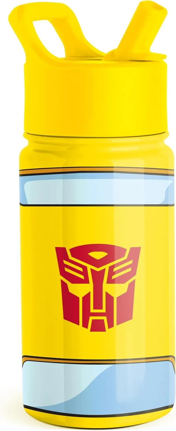 Simple Modern Kids Summit Water Bottle with Straw Lid | Transformers 14oz Stainless Steel Cup Insualted Tumbler for Toddlers, Boys, School | Transformer Bumble Bee