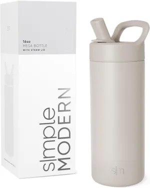 Simple Modern Kids Water Bottle with Straw lid | Insulated Stainless Steel Thermos | Reusable Water Bottles for Girls, School & Sports | Leak Proof & BPA Free | Mesa Collection | 16oz, Almond Birch
