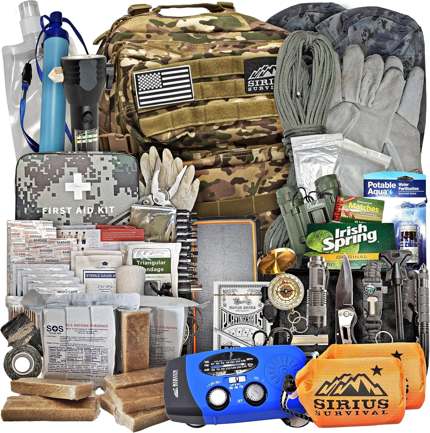 Sirius: Pre-Packed Bug Out Bag - 72 Hour Kit for 2 People - Bugout Backpack Survival Kit - Premium 50L Go Bag Tactical Backpack - Essential Bug Out Gear - Upgraded Survival Backpack