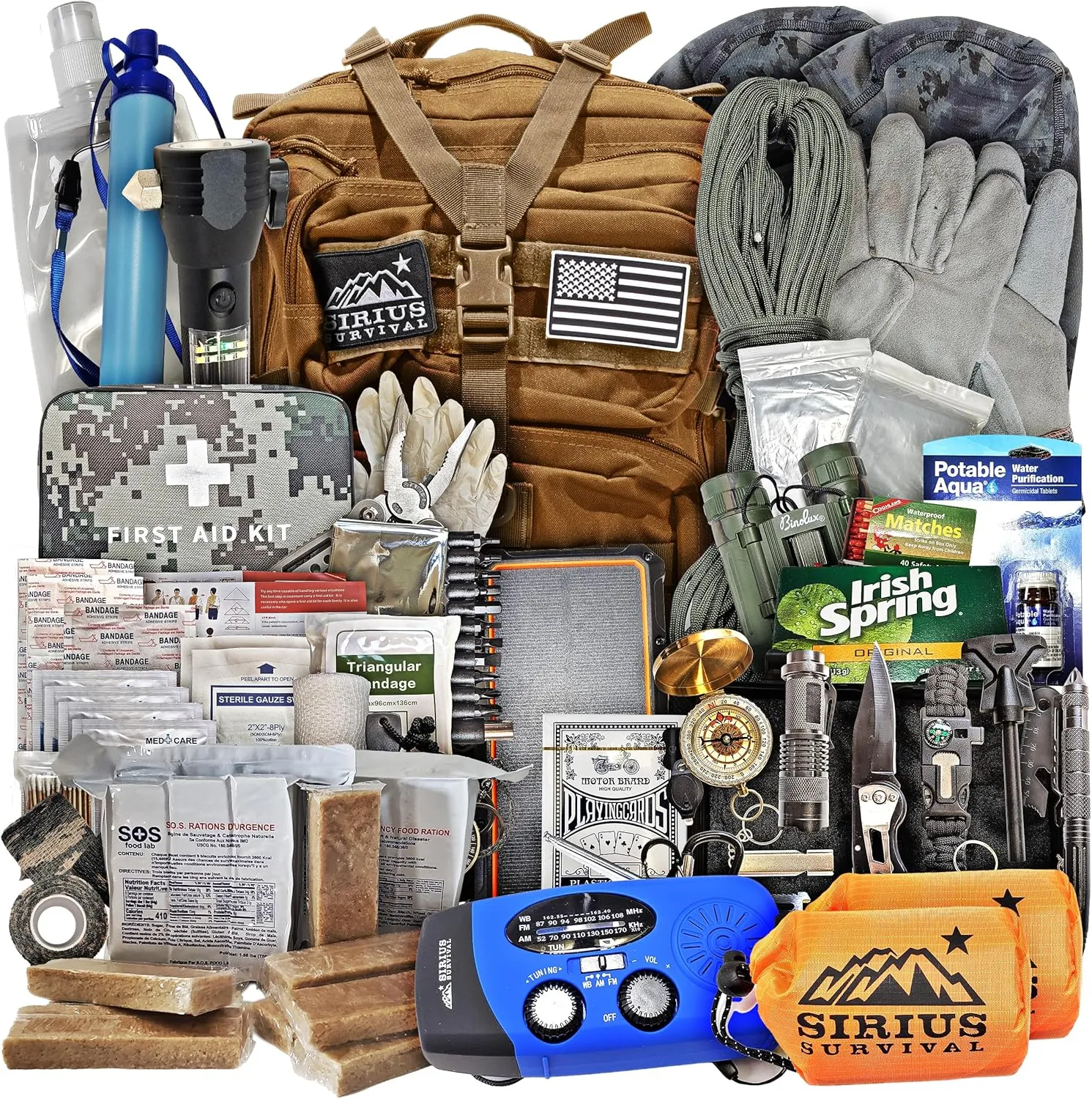 Sirius: Pre-Packed Bug Out Bag - 72 Hour Kit for 2 People - Bugout Backpack Survival Kit - Premium 50L Go Bag Tactical Backpack - Essential Bug Out Gear - Upgraded Survival Backpack