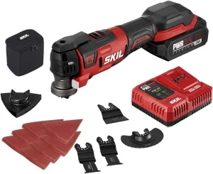 SKIL PWR CORE 20 Brushless 20V Oscillating Tool Kit with 35pcs Sanding Paper, 3 Blades, Sanding Pad, Rigid Scraper, Accessory Case, Includes 2.0Ah Lithium Battery & PWR JUMP Charger - OS5937-10