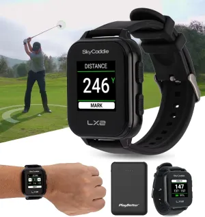 SkyCaddie LX2 Golf GPS Watch - Lightweight & Simple Golf Yardage Rangefinder Touchscreen Watch w/ 35K Courses, Intelligent Automation, & Scoring - Power Bundle with PlayBetter 5000mAh Portable Charger
