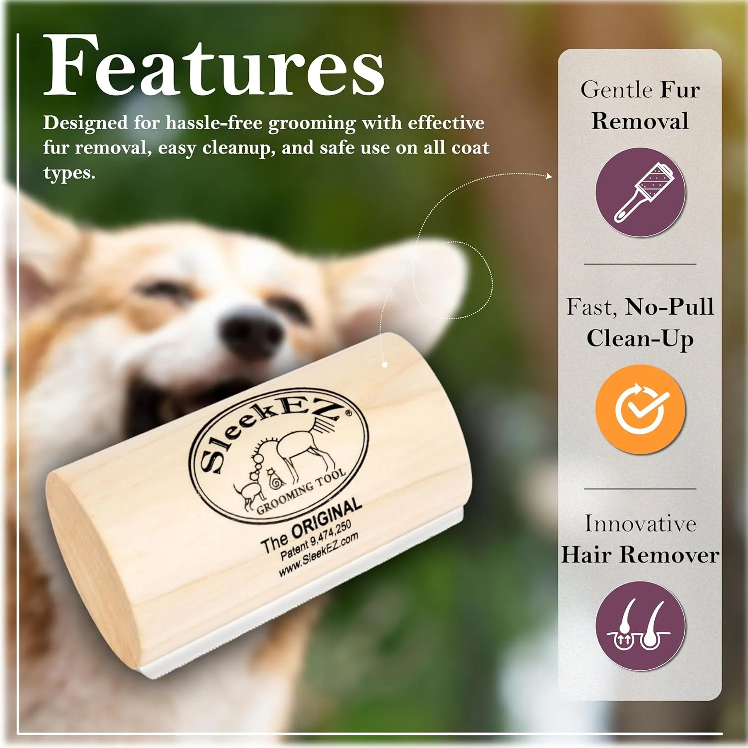 SleekEZ Dog Brush for Shedding & Dog Grooming Supplies, Pet Hair Removal Tool, Dog Hair Remover, Deshedding Dog Brush, Dog Brush for Short Haired Dogs, Dog Comb, Dog Hair Brush, Dog Shedding Brush